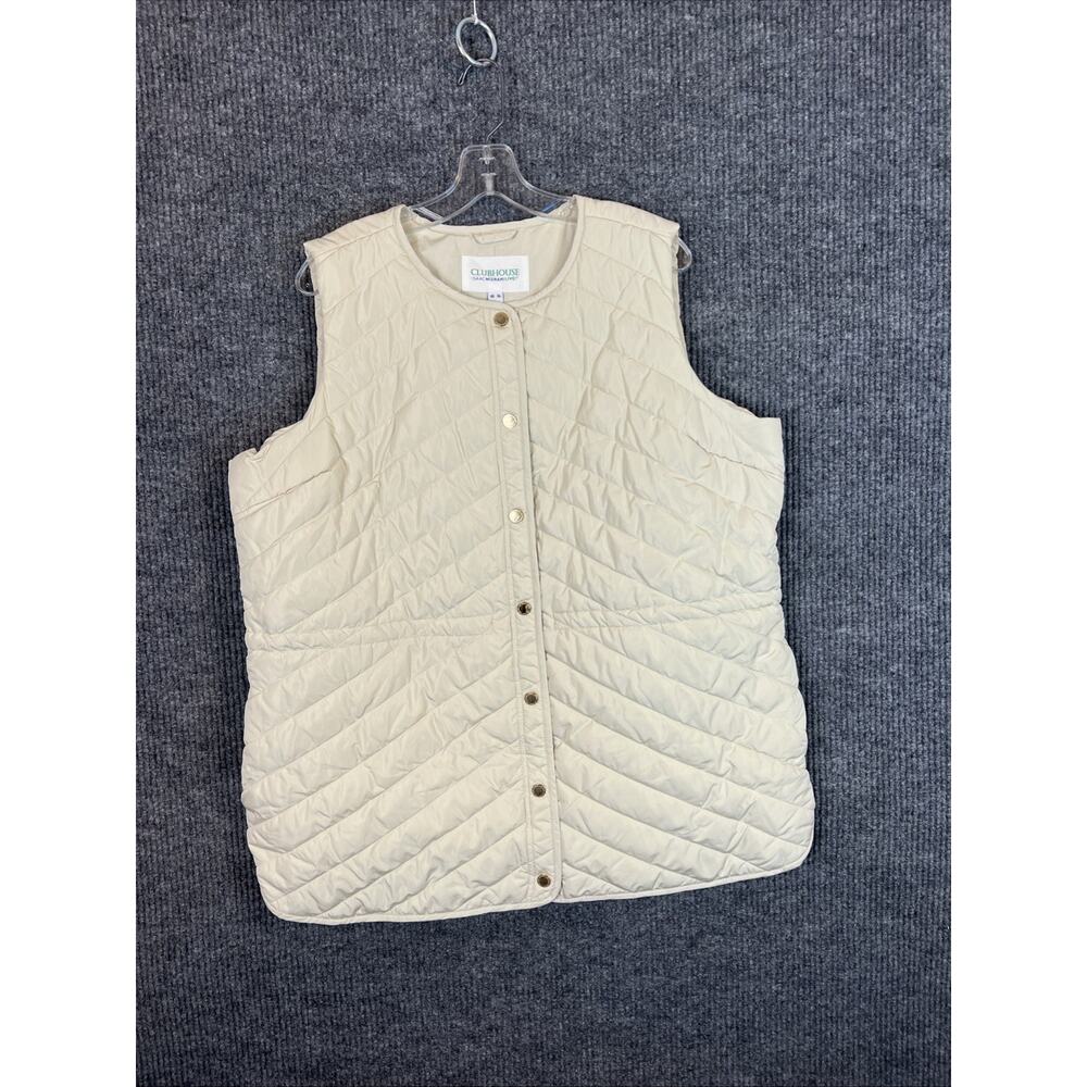 Isaac Mizrahi Live Womens Vest Large Cream Quilted Snap Front Pockets Preppy - Picture 1 of 11